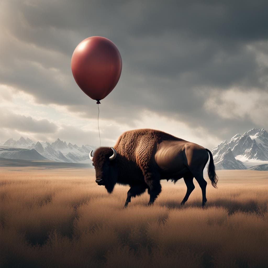 Hyperrealistic Balloon Bison in Digital Matte Painting