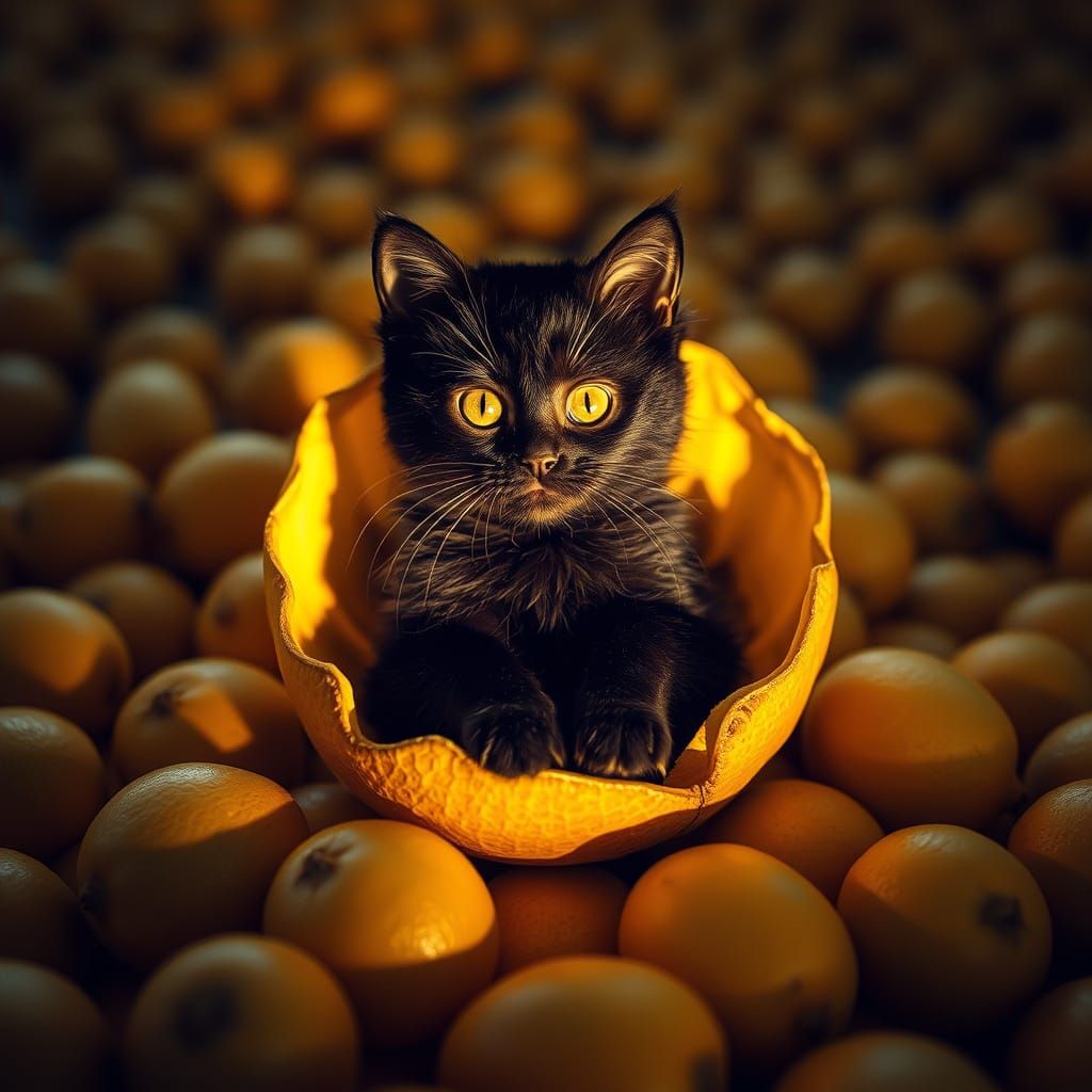 Feline in a Vibrant Lemon Oasis