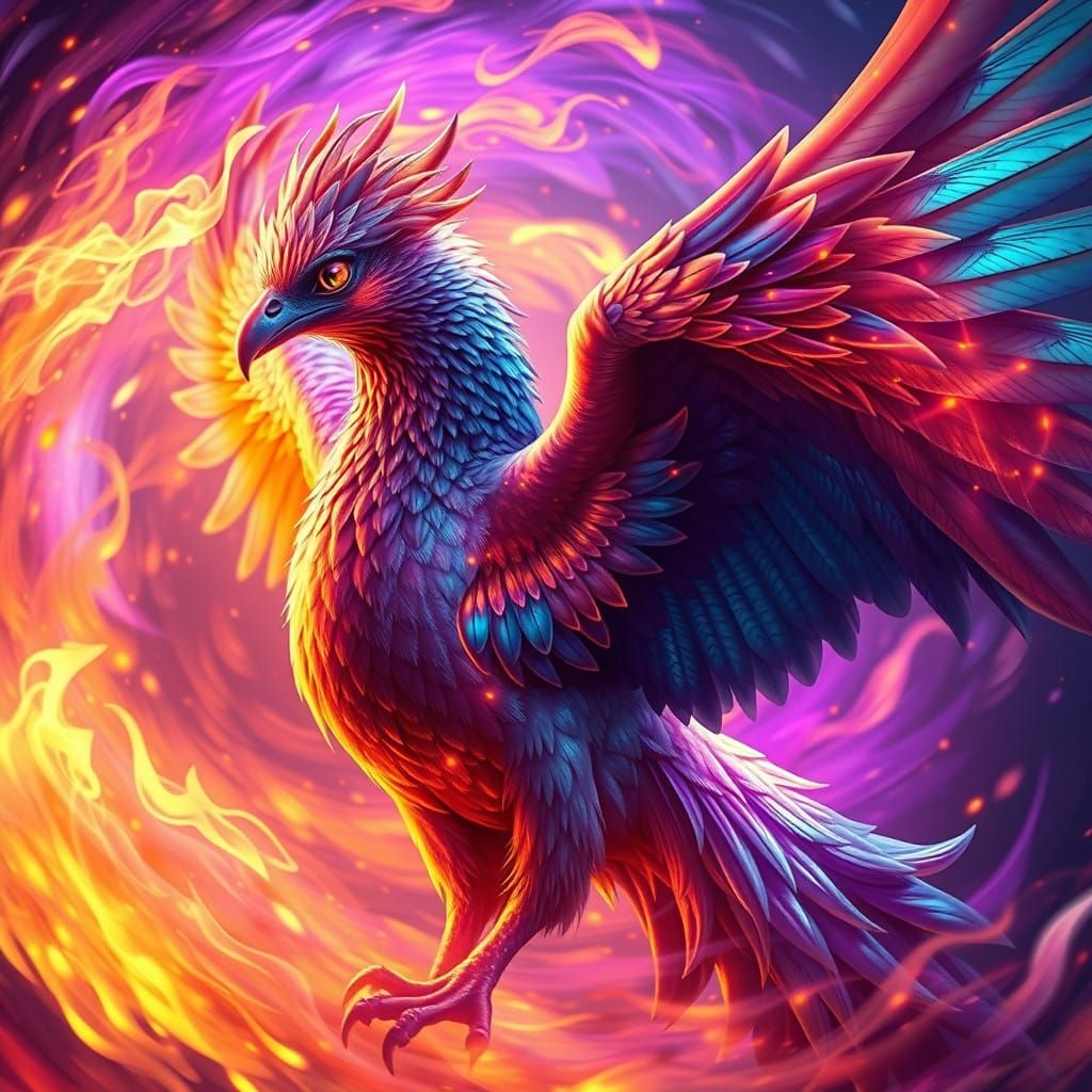 Hyperrealistic Phoenix Emerges from Digital Embers in Vibran...