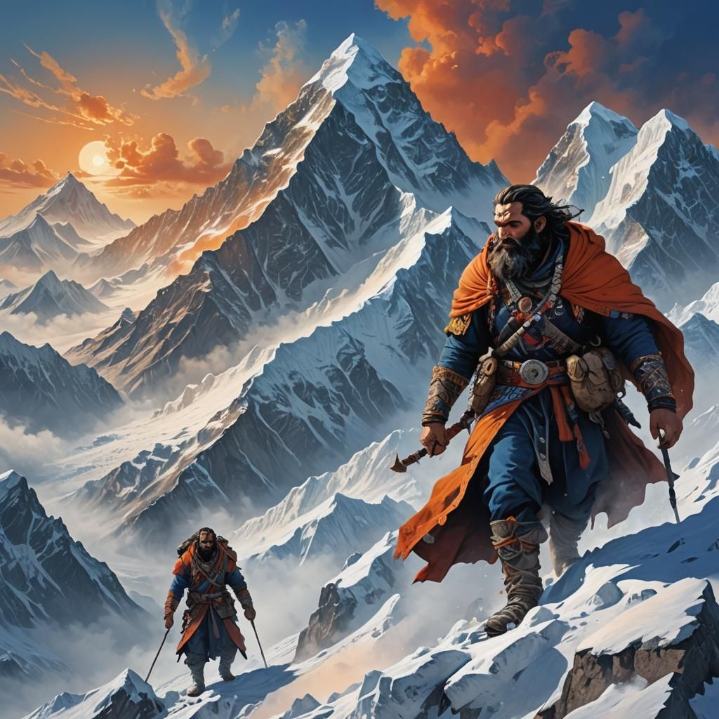 Albanian Climbers Ascend Everest: Epic Fantasy Art
