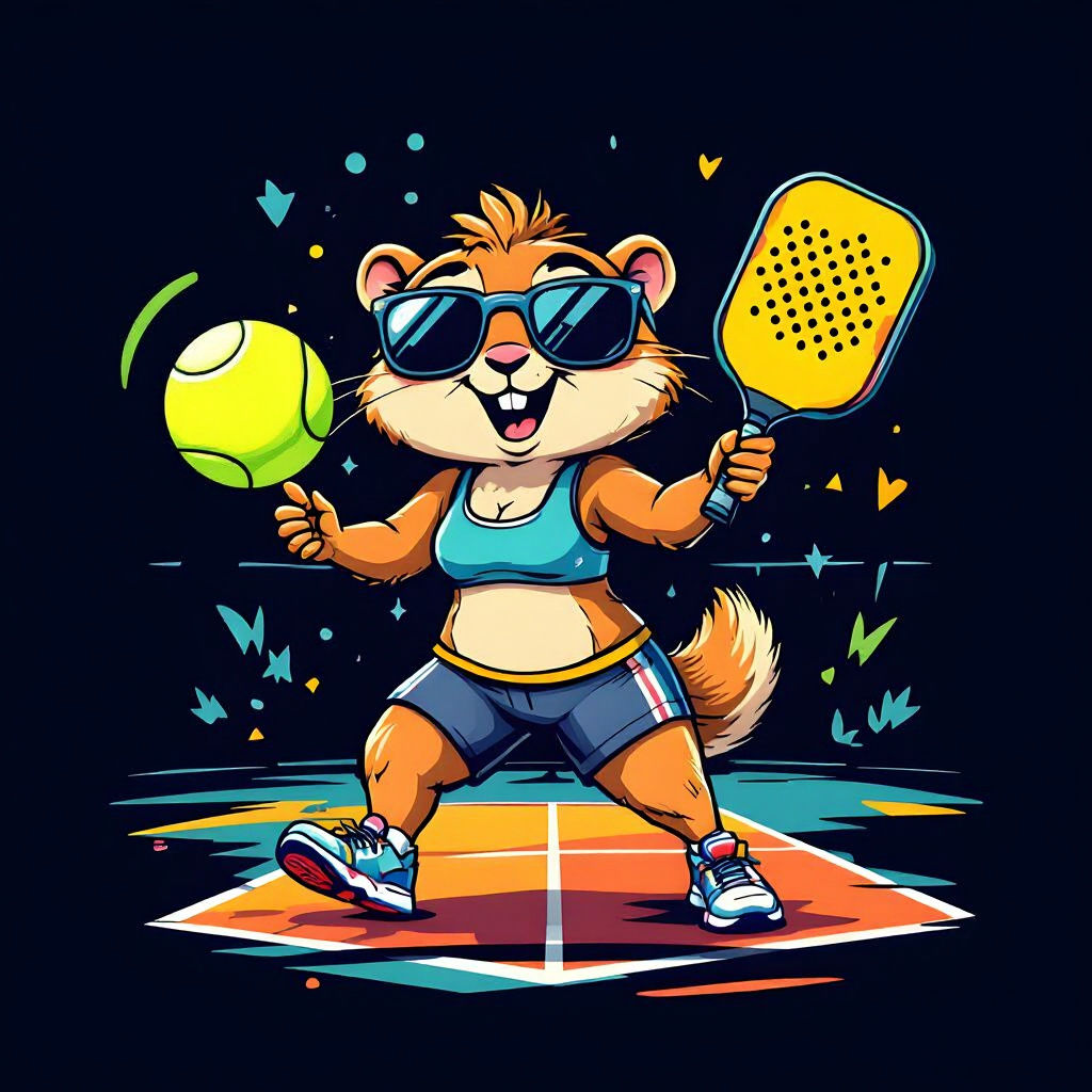 Cartoon Marmot Plays Pickleball in Vector Style