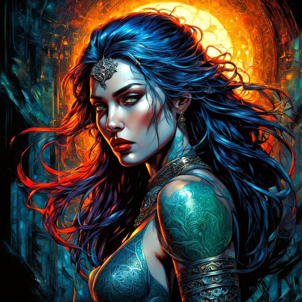 Ethereal Goddess in Dark, Vibrant Oils