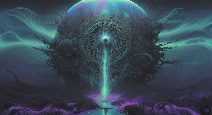 Mystical Raindrop Souls Merge in Bioluminescent Ocean