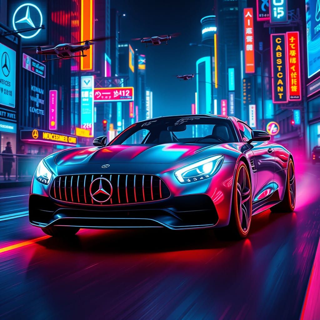 Luxury in Motion: Futuristic Mercedes-Benz Speeds Through Ne...