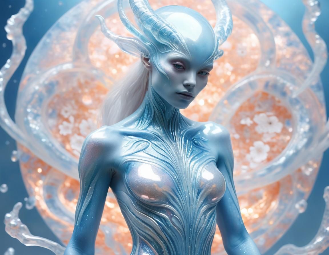 Ethereal Alien Body Art in Floral Auroracore Style