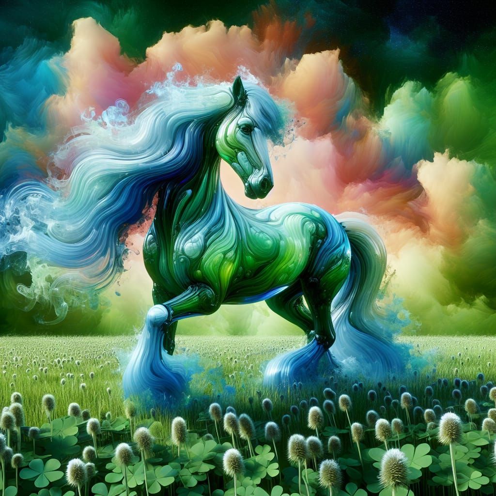 Glass Pony in Emerald Fantasy Landscape