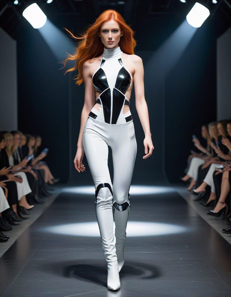 Futuristic Redhead Model in Space Age Fashion