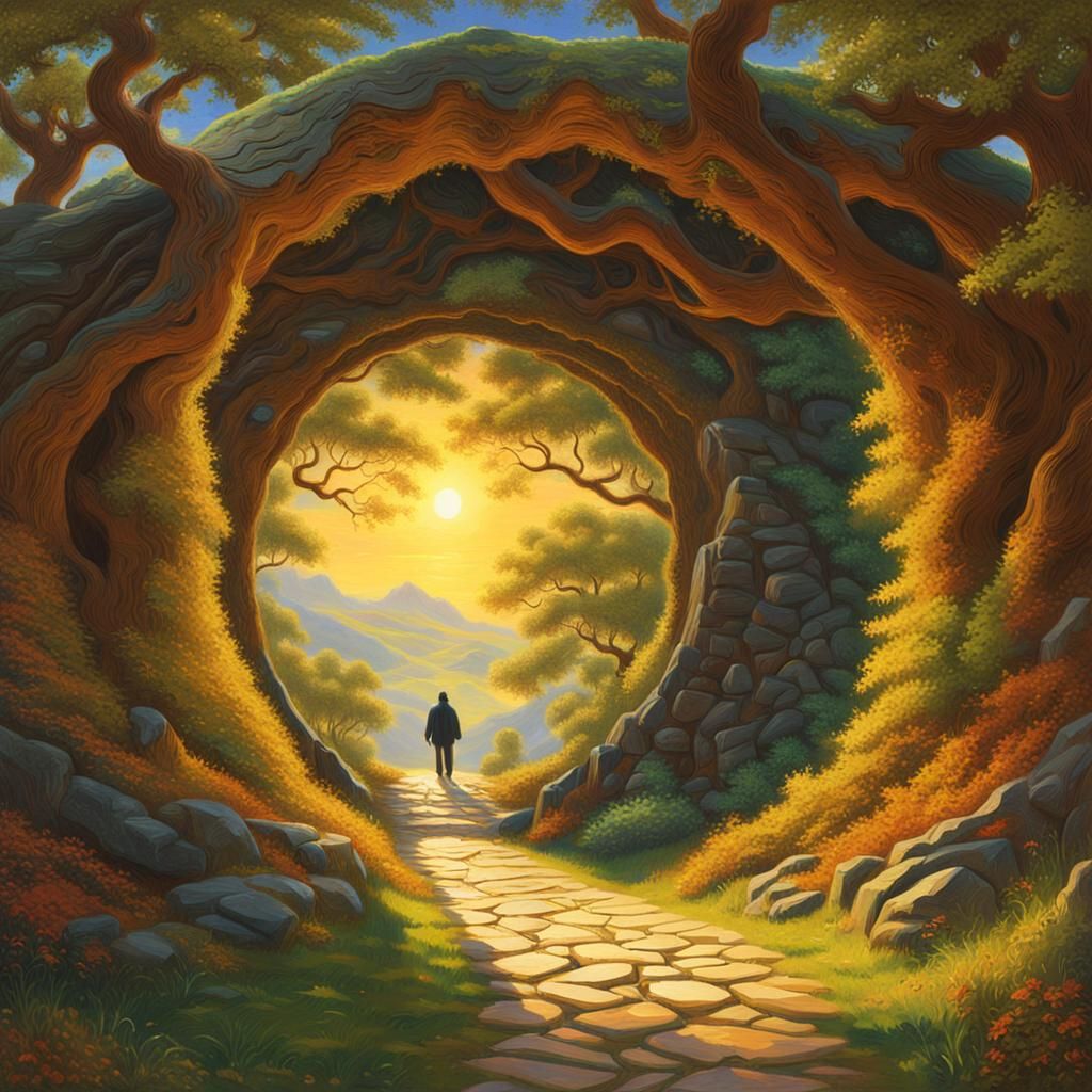 Glowing Portal to Sunny World: Impasto Oil Painting
