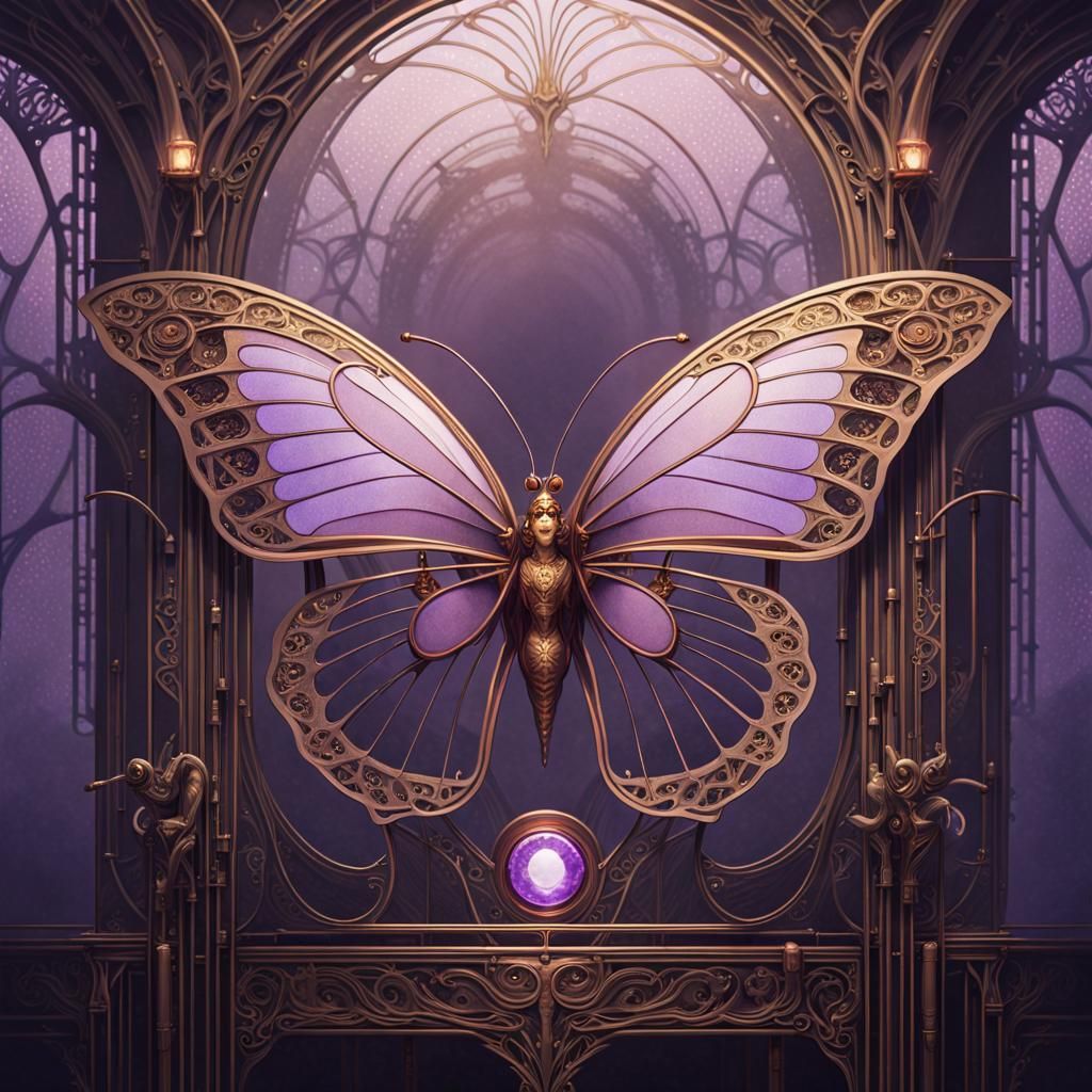 Surreal Gilded Fantasy Engine in Dimly Lit Chamber