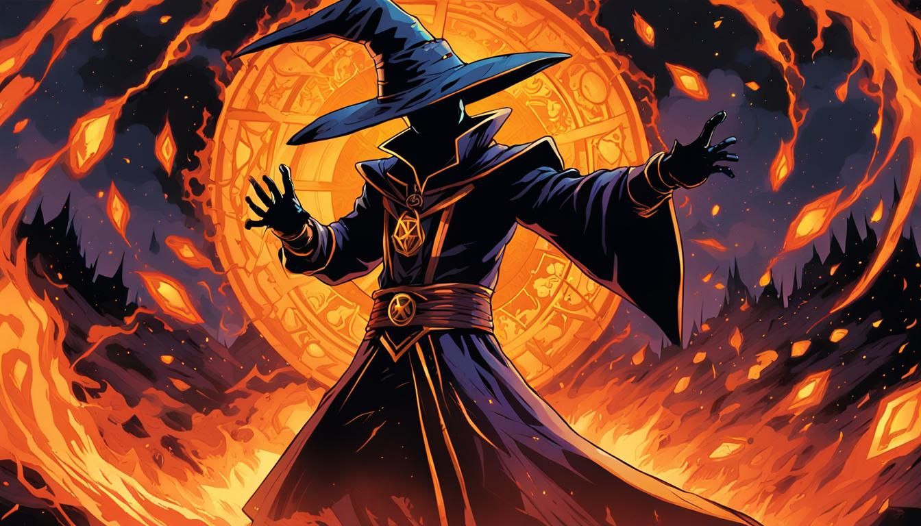 Dark Magician Casting Shadowy Spell in Comic Art