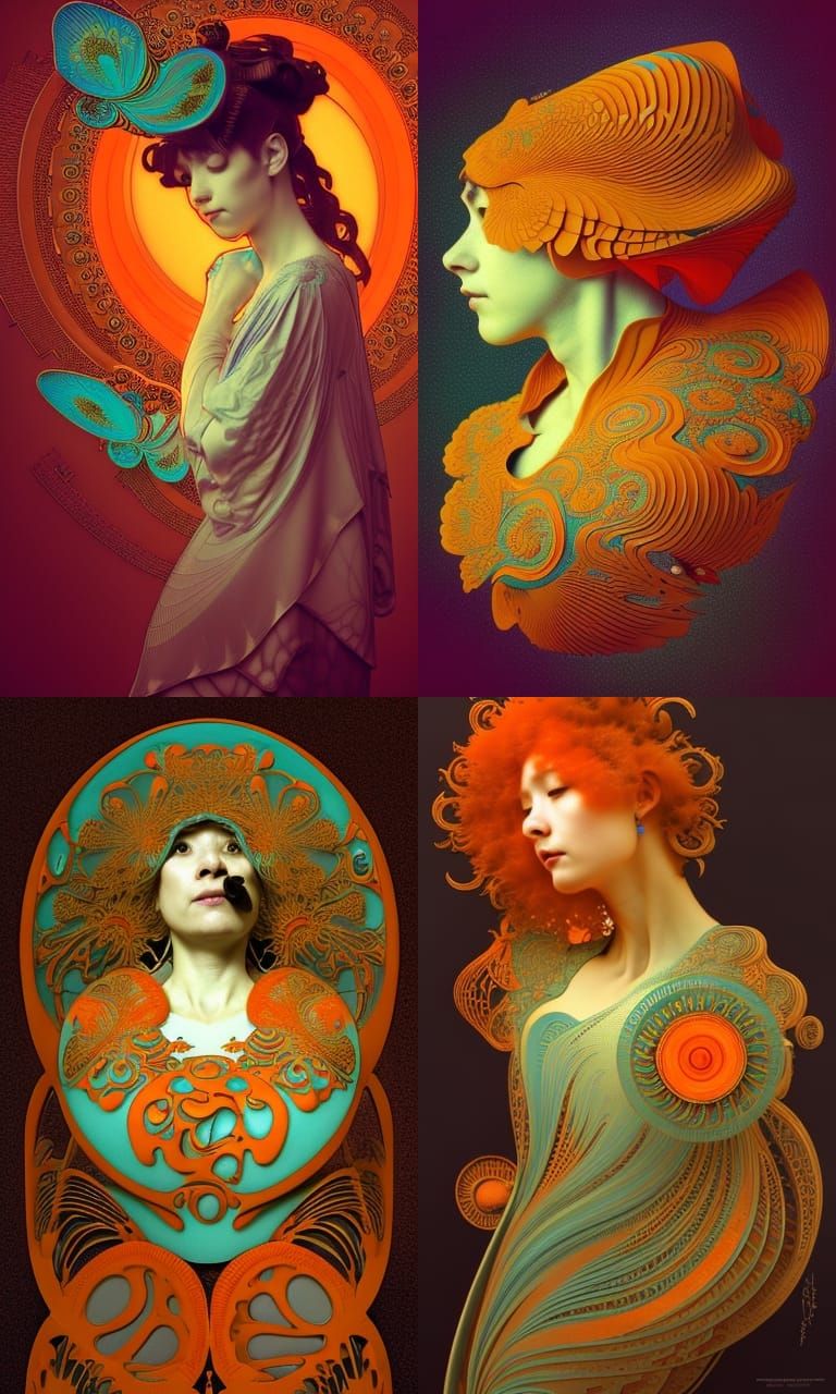 Orange and Teal Fractal in Art Nouveau Style