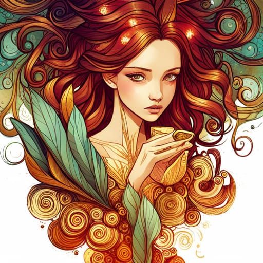 Nymph Goddess with Luminous Colors, Digital Painting