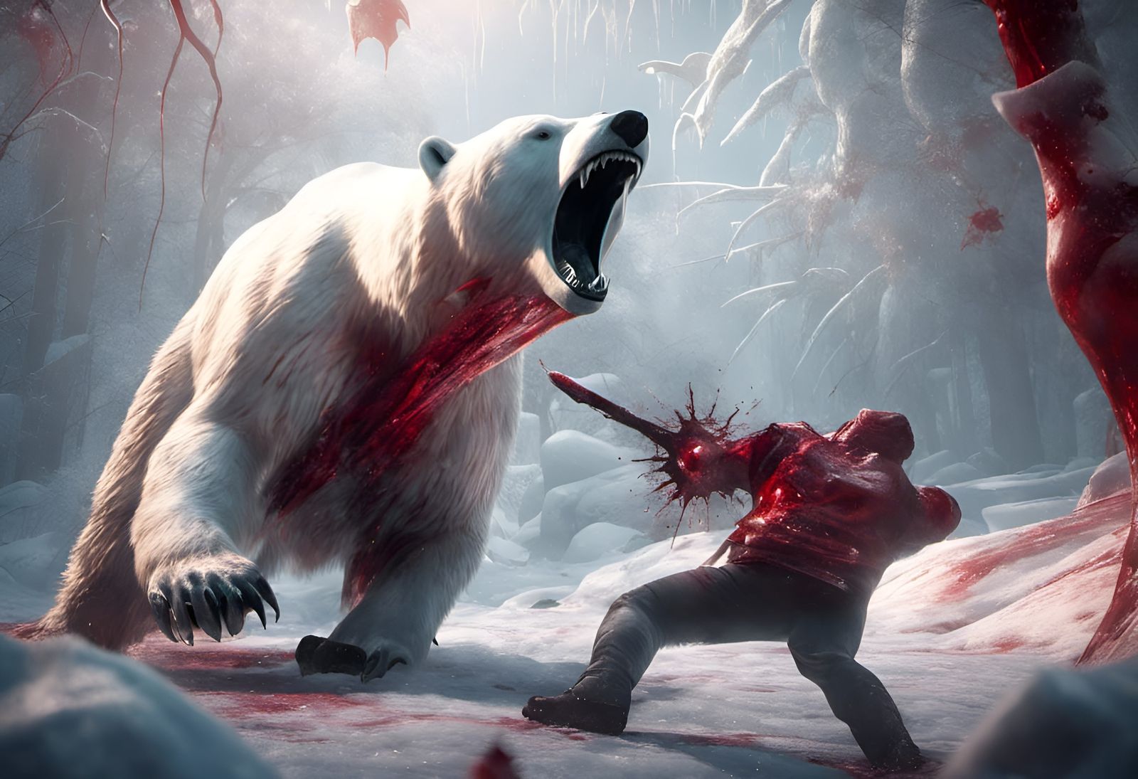 Glass Polar Bear vs Mutant Bat in Frozen Jungle