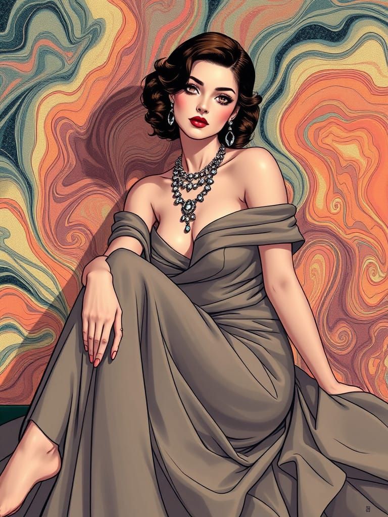 Elegant 20s Woman in Luxurious Silk Dress, Manga Style