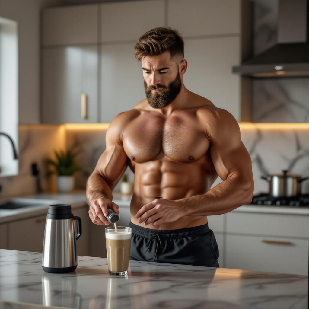 Photorealistic Man Preparing Protein Drink