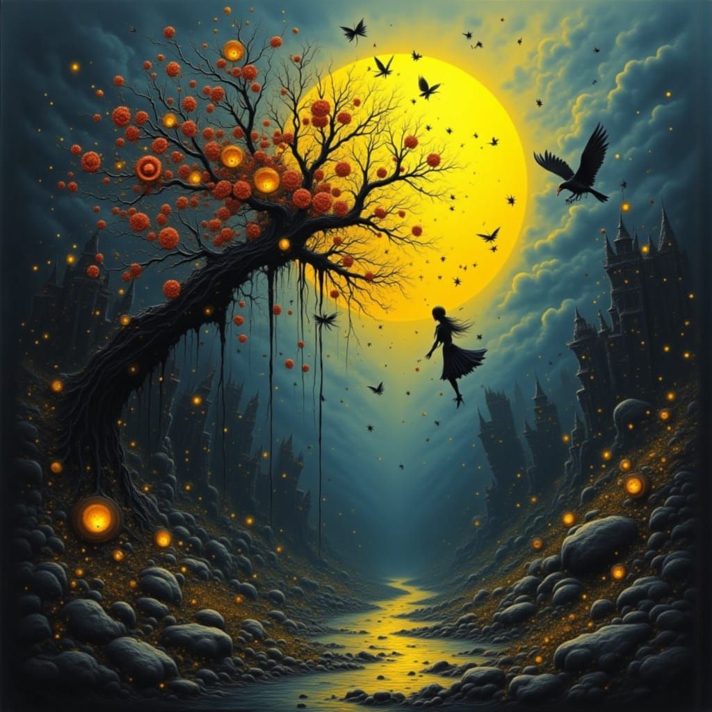 Abstract Noir Floral Design with Flowing Lines