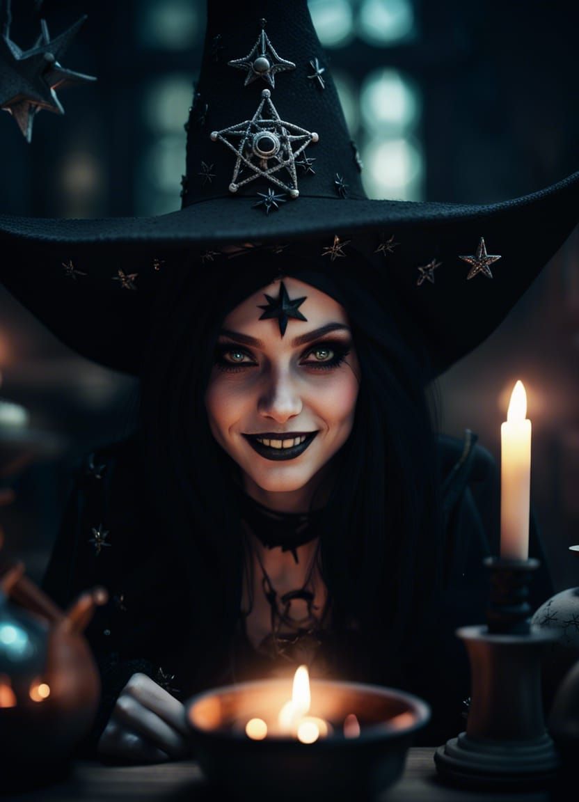 Gothic Witch in Alchemy Lab, Dark Magical Art