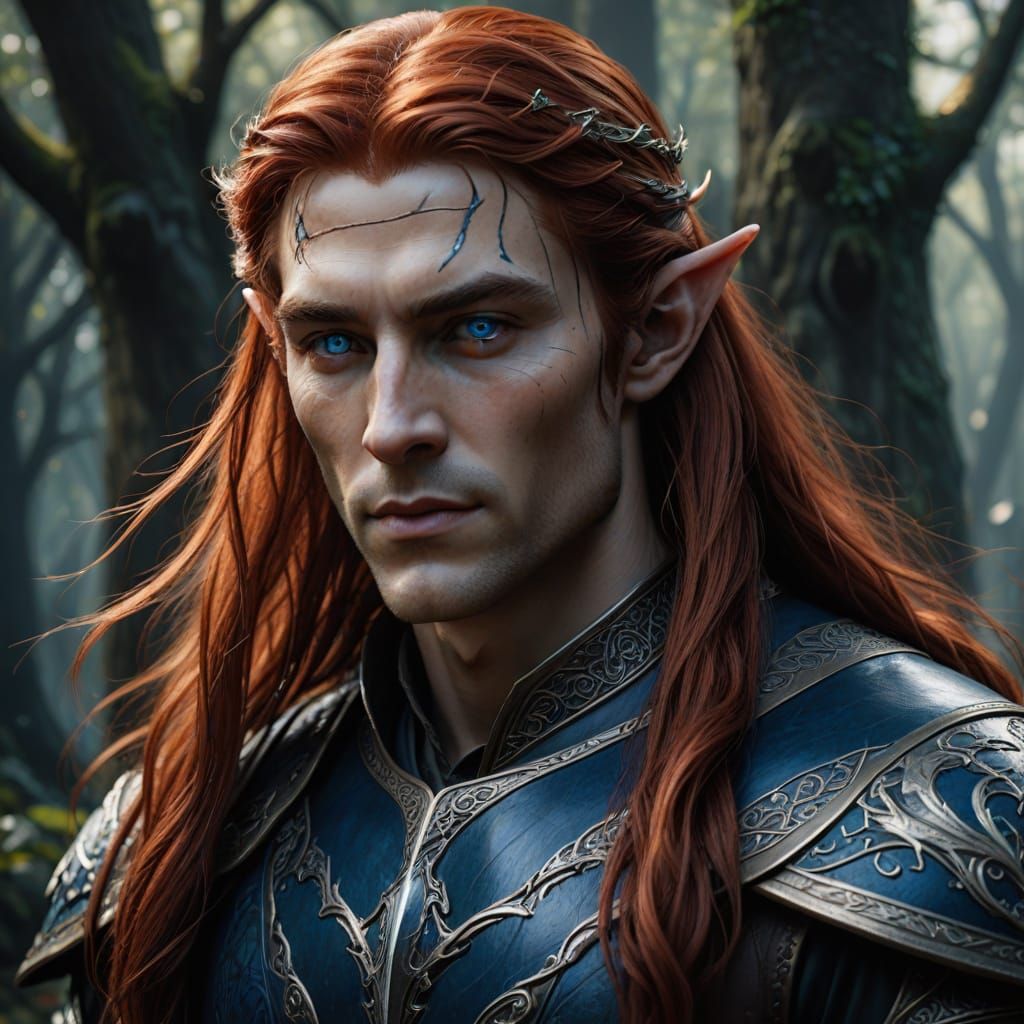 Handsome Elven Prince With Red Hair And Blue Eyes