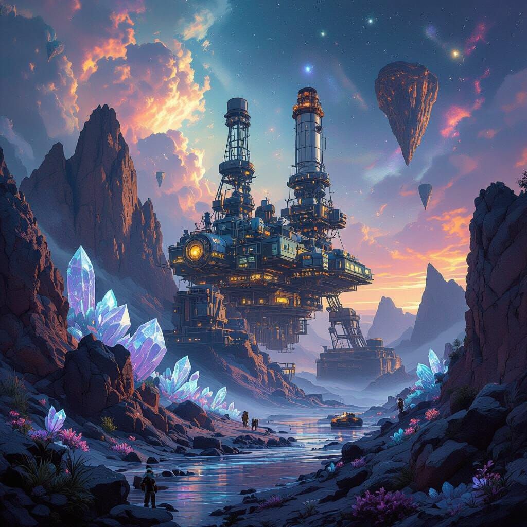 Steampunk Mining Rig on Alien Planet: Matte Painting