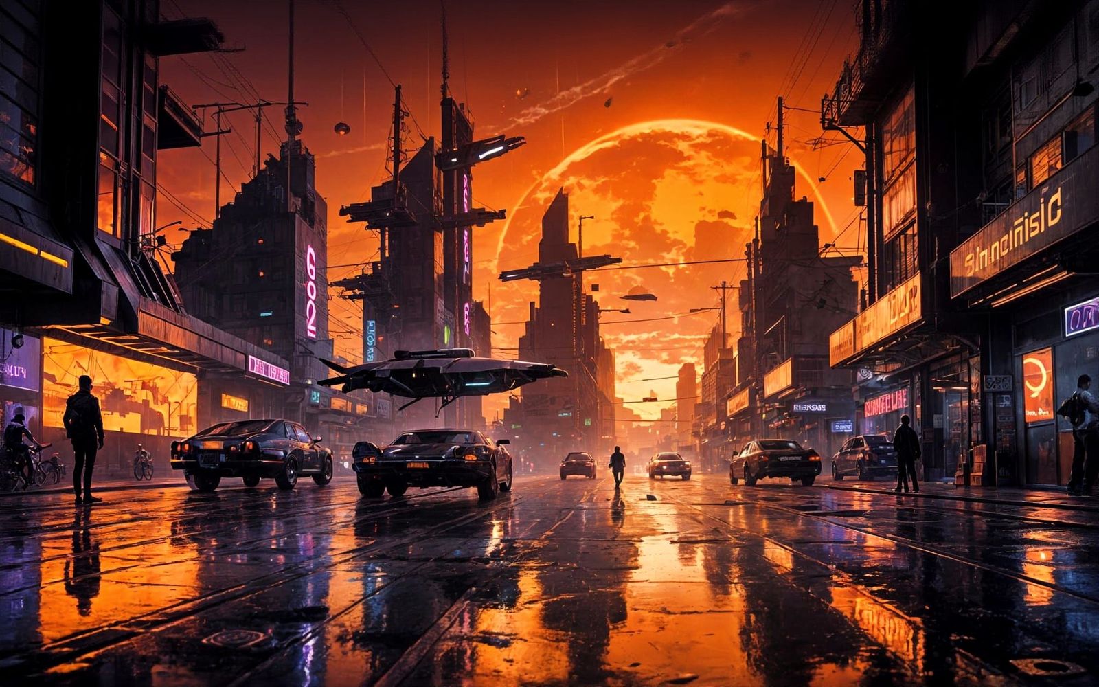 Futuristic Noir Cityscape with Flying Vehicles