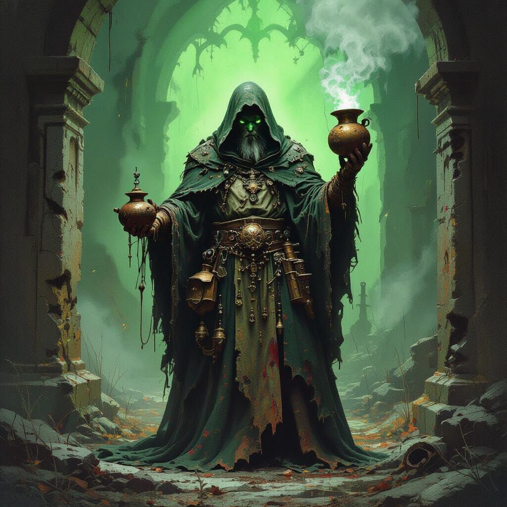 Nurgle Acolyte in Gritty Fantasy Art Style