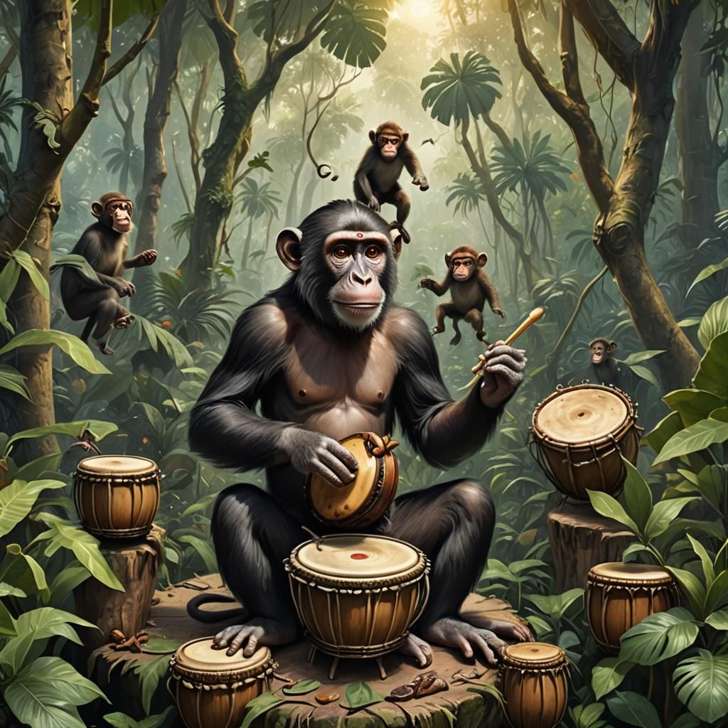 Jungle Monkey Drummer Fantasy Image