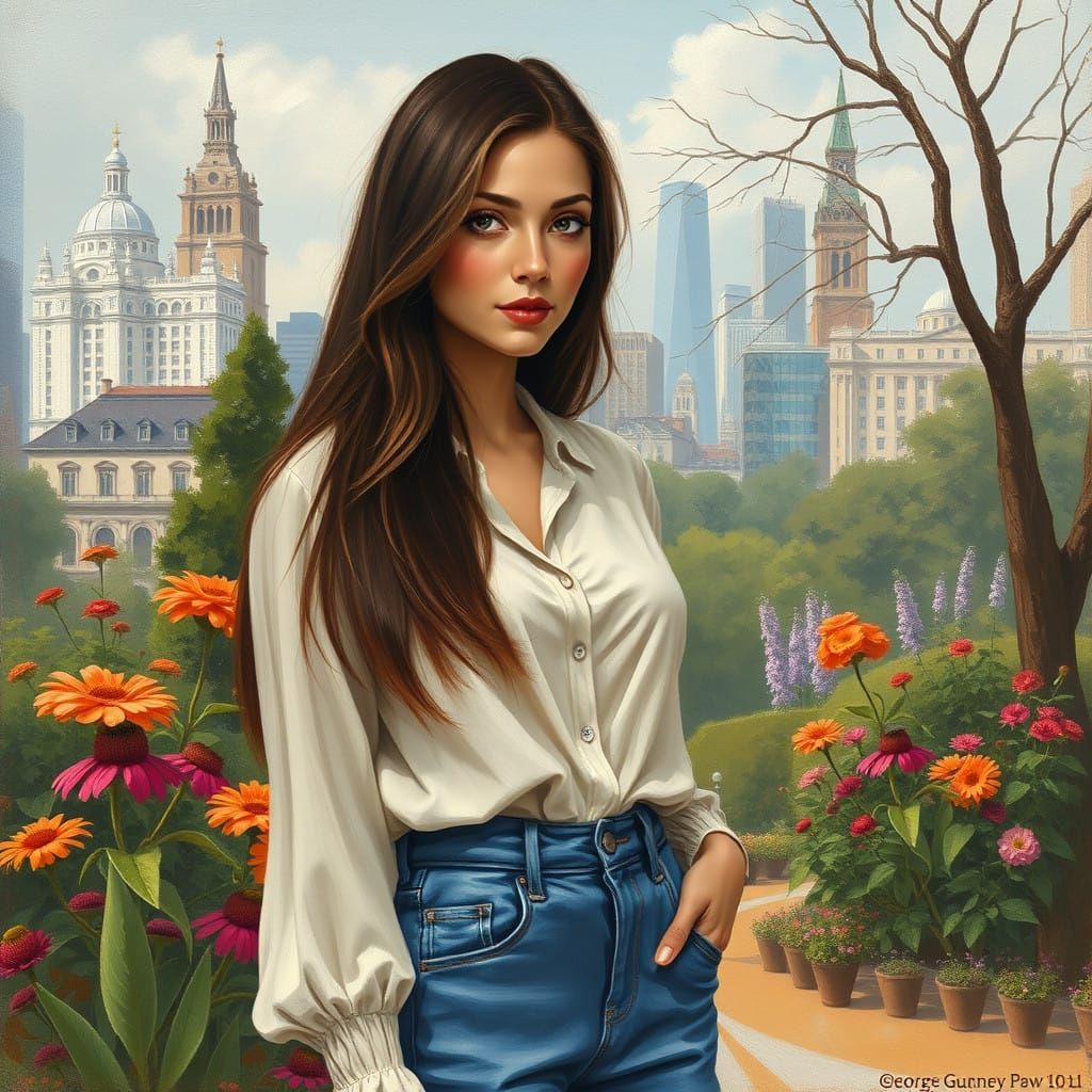 Surreal Portrait of a Curvy Woman Exploring a Botanic Garden