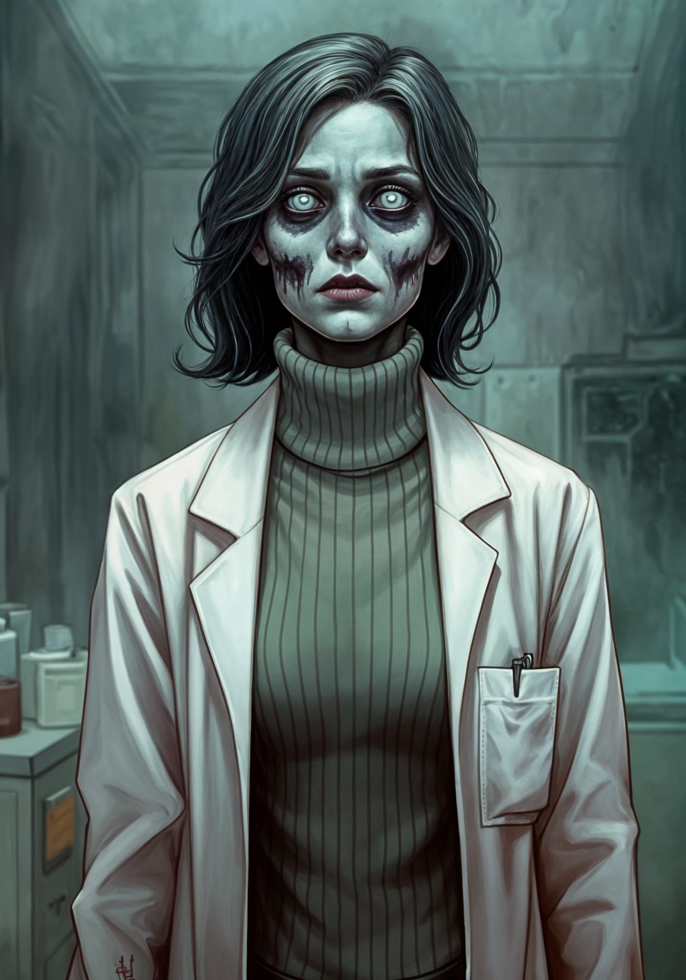 Friendly Female Zombie Scientist Illustration