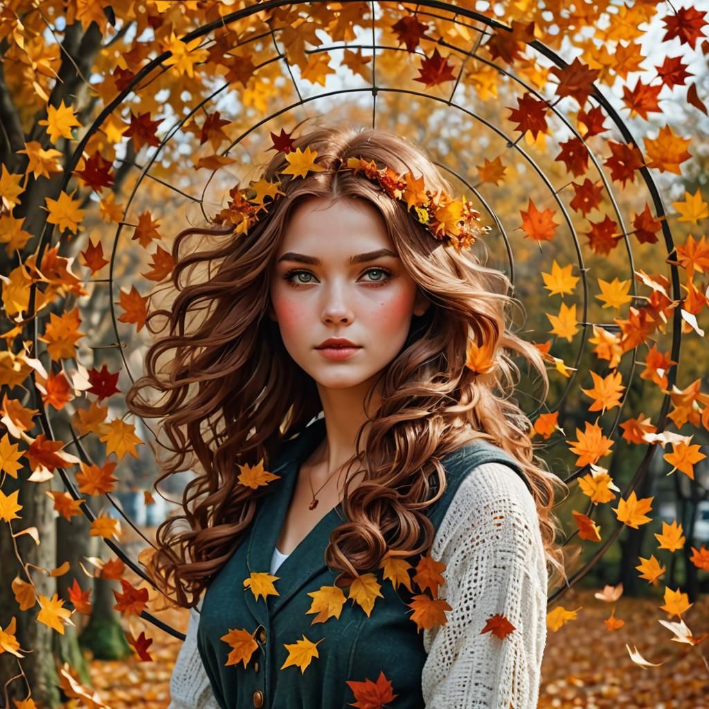 Autumn Leaves Swirling in a Spiral Pattern