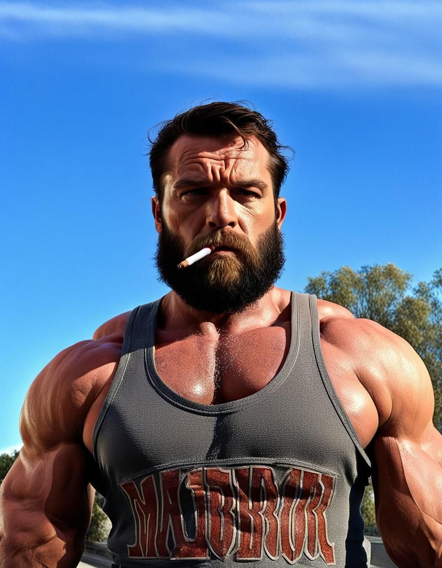 Massive Bodybuilder Smoking Cigarette Portrait