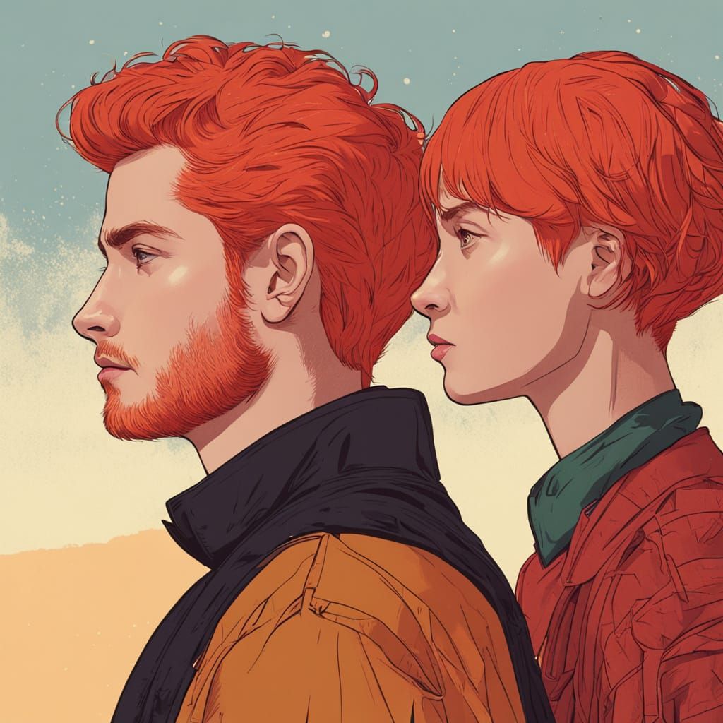 Cinematic Film Still of Red-Haired Couple