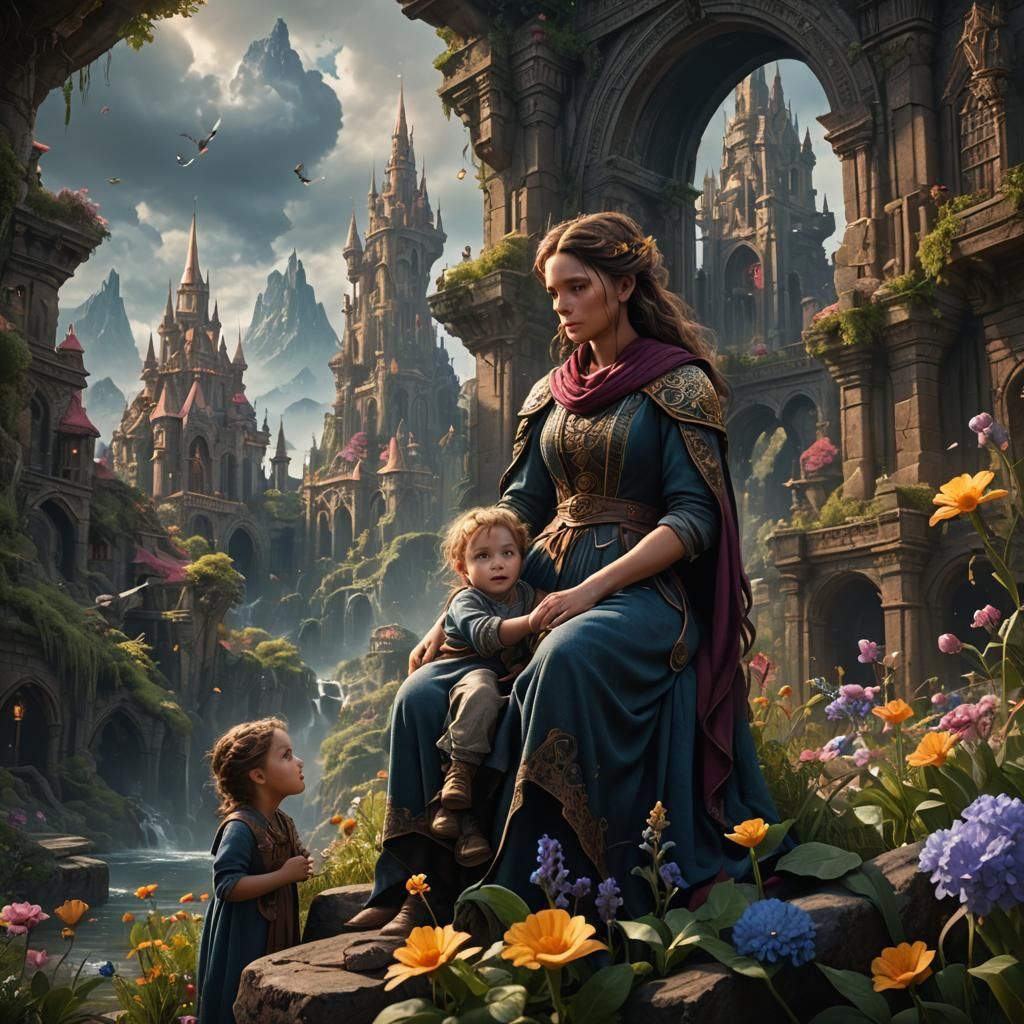 Realistic Motherhood in Detailed Matte Painting Style