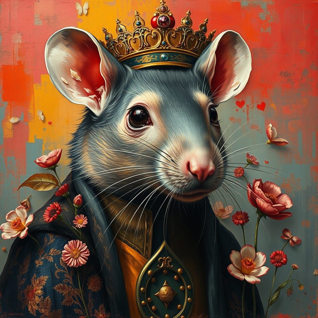 Royal Rat in Regal Contemplation: A Vivid Surrealistic Oil P...