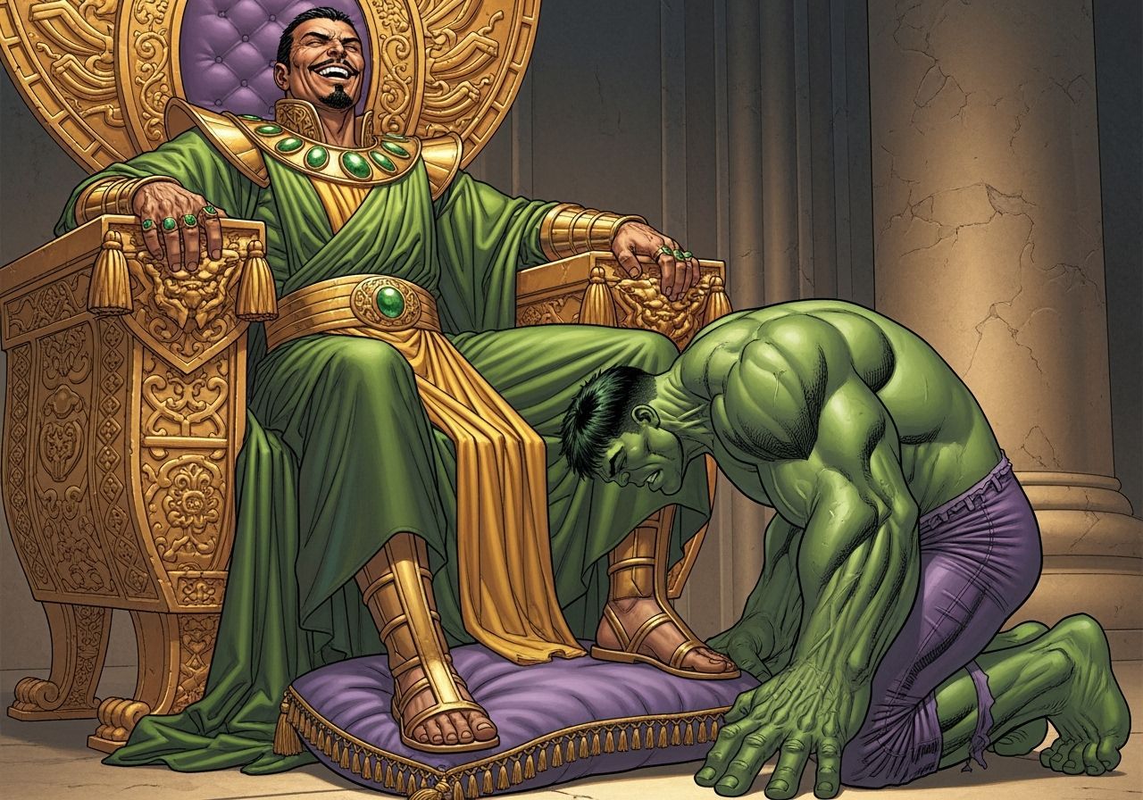 Mandarin on Emerald Throne in Marvel Comics Style