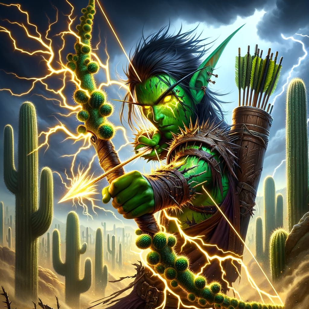 Cactusborn Dark Elf Ranger in a Desert Storm