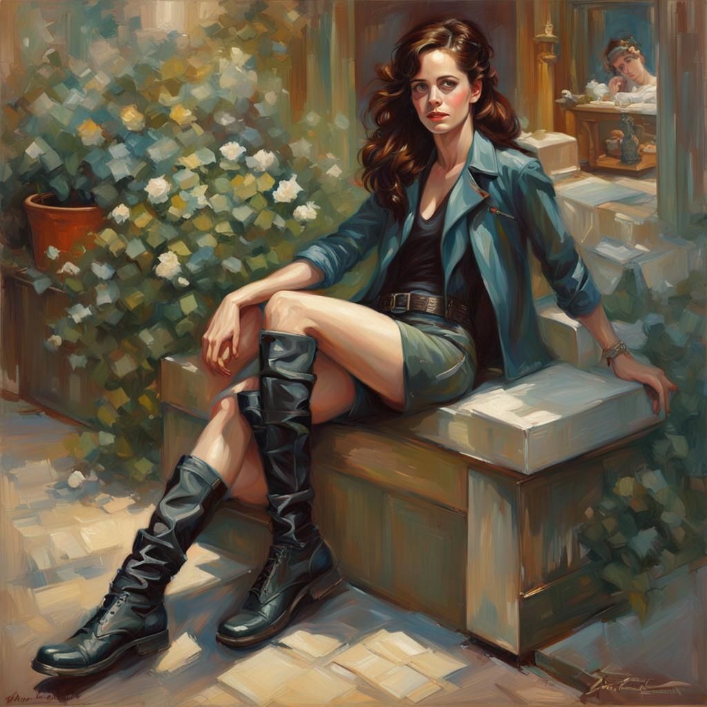Eva Green as Dieselpunk Pin-Up: Oil Painting