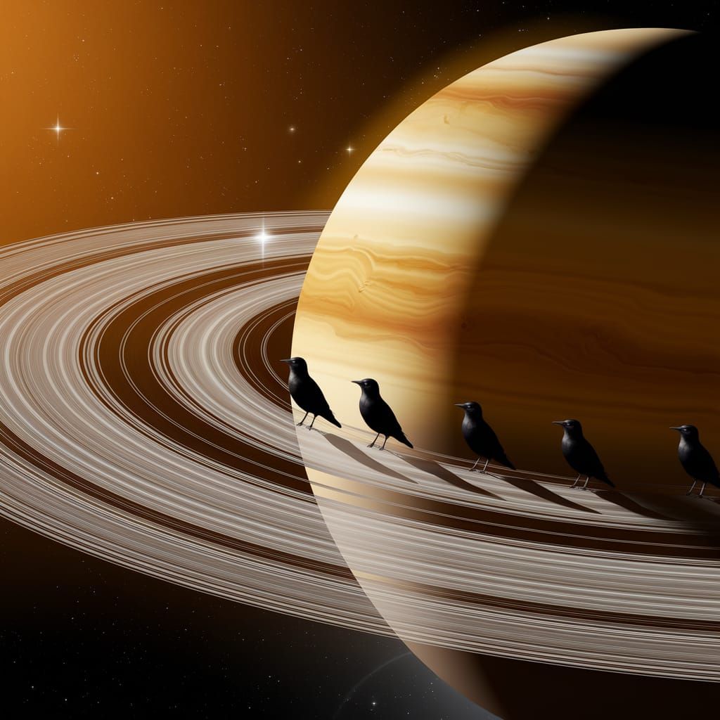 Blackbirds Perched on Saturn's Rings in Breathtaking Digital...