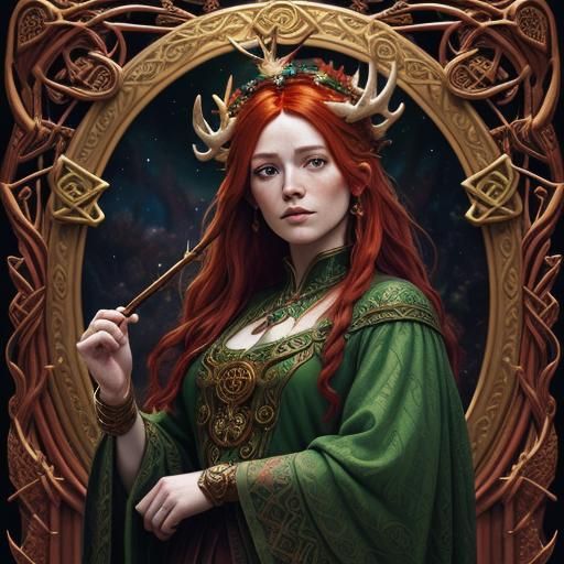 Celtic Goddess Portrait in Art Nouveau Frame