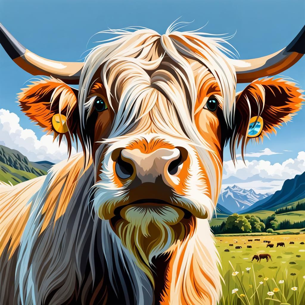 Hyperrealistic Highland Cow Selfie: Concept Art