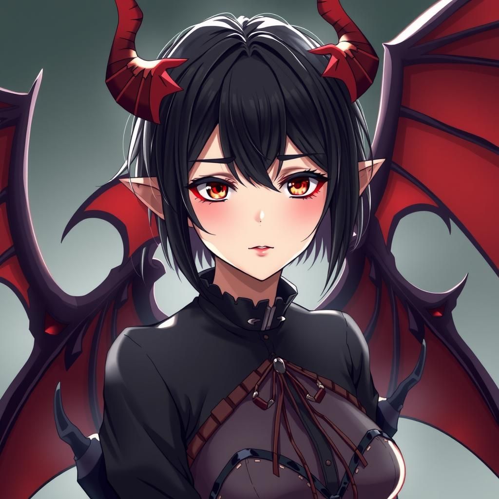 Anime Devil Woman with Wings and Tail