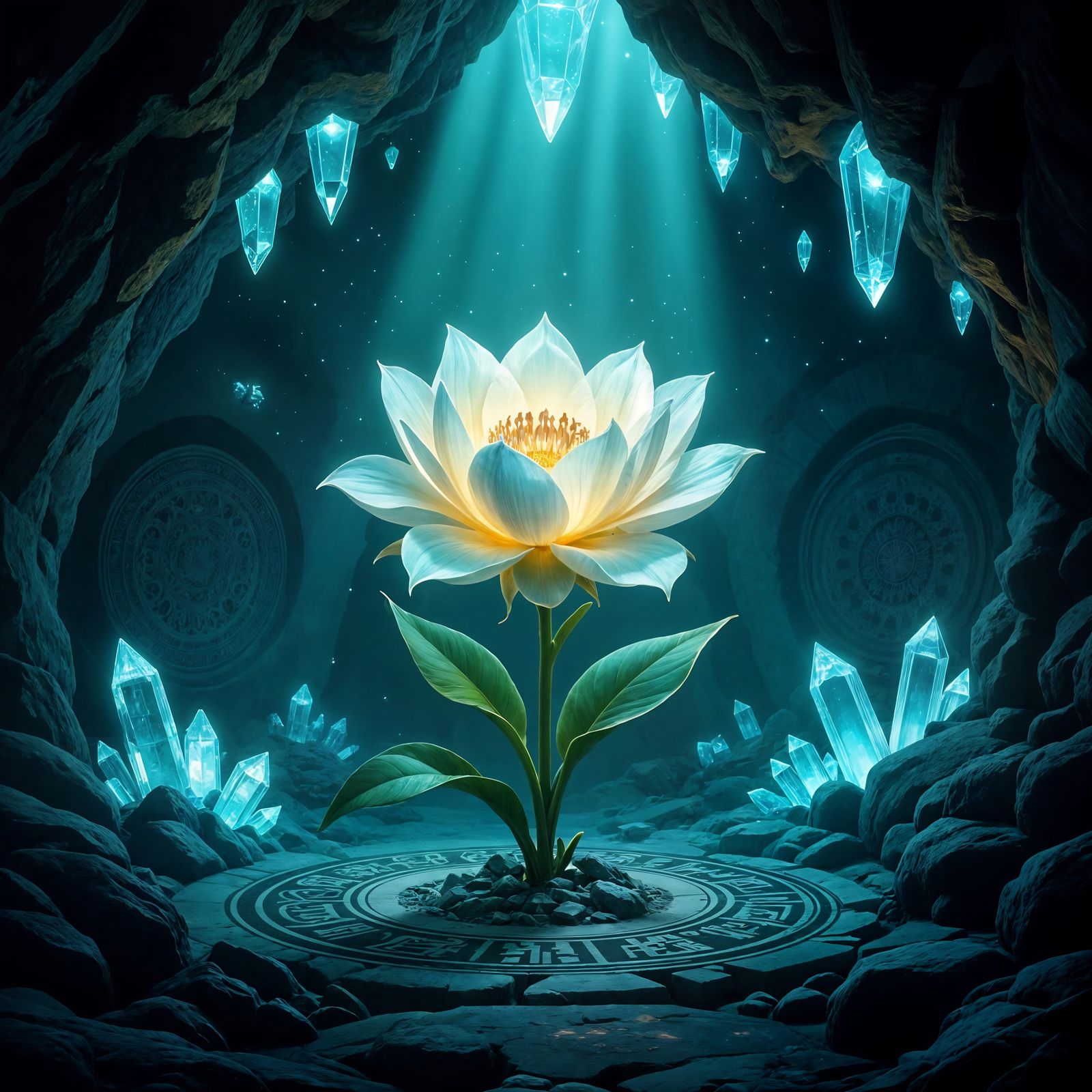 Bioluminescent Flower in Crystal Cavern