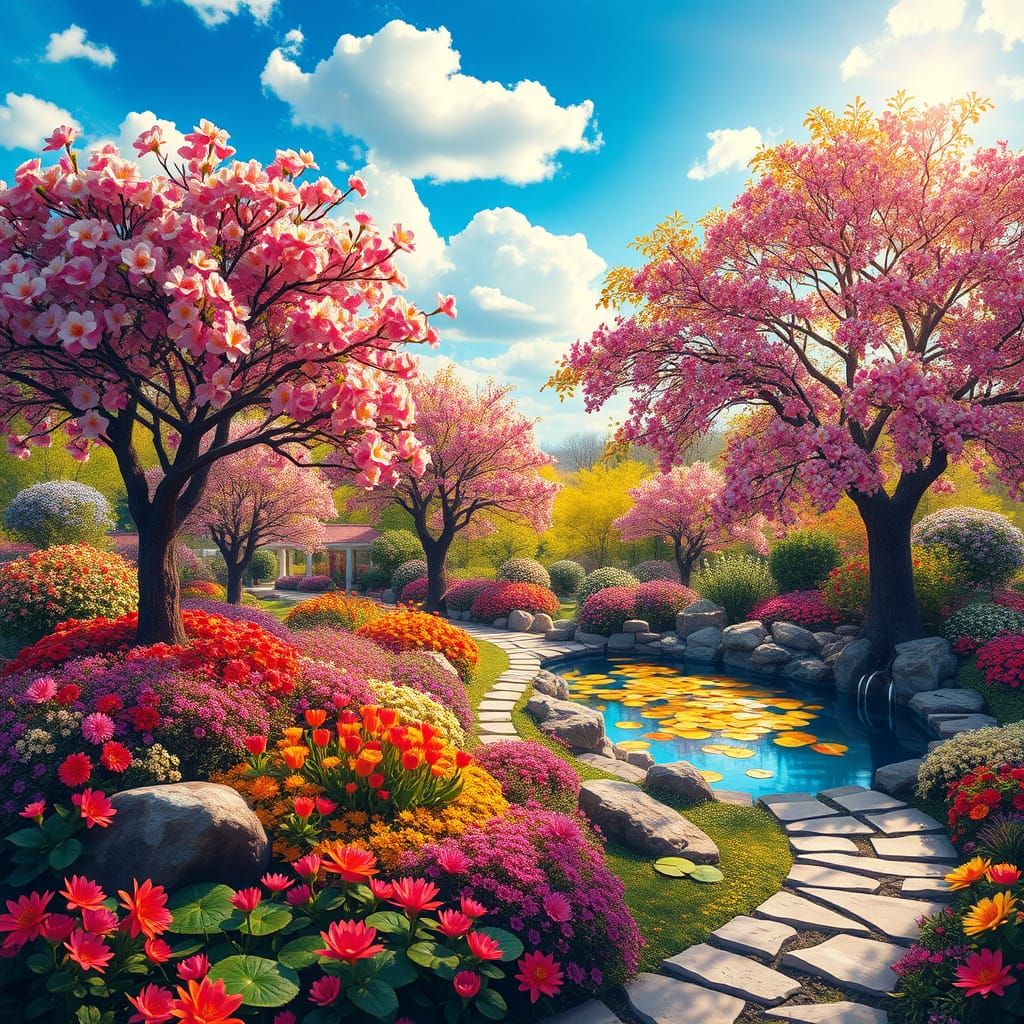 Springtime Garden Masterpiece in Vibrant Colors