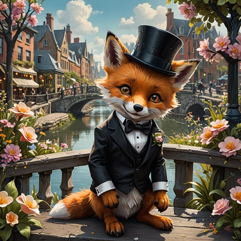 Punk Pixie Fox in Tuxedo, Digital Art