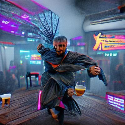 Cyberpunk Drunken Kung Fu Master in Neon City