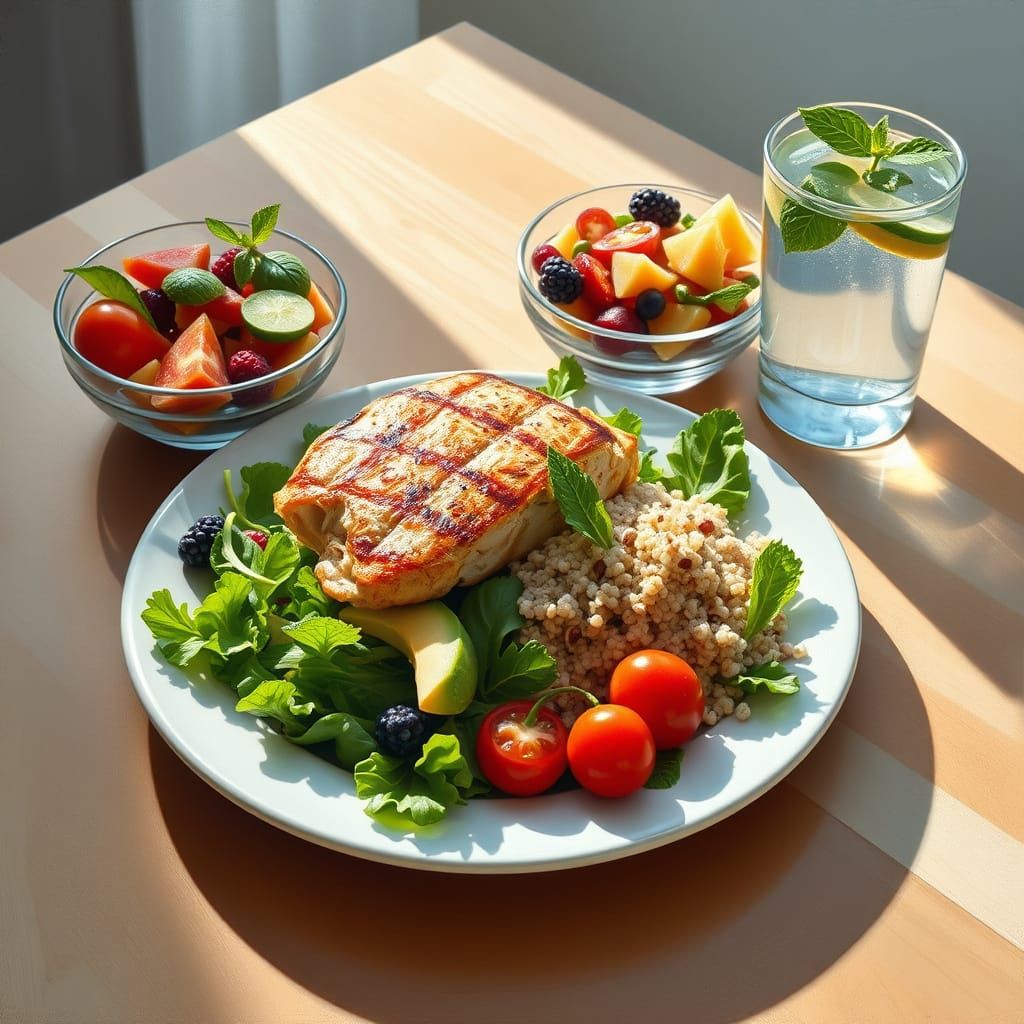 Surreal Summer Still Life of Balanced Lunch in Impressionist...
