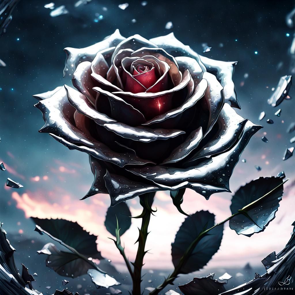 Metallic Silver Rose with Broken Mirror