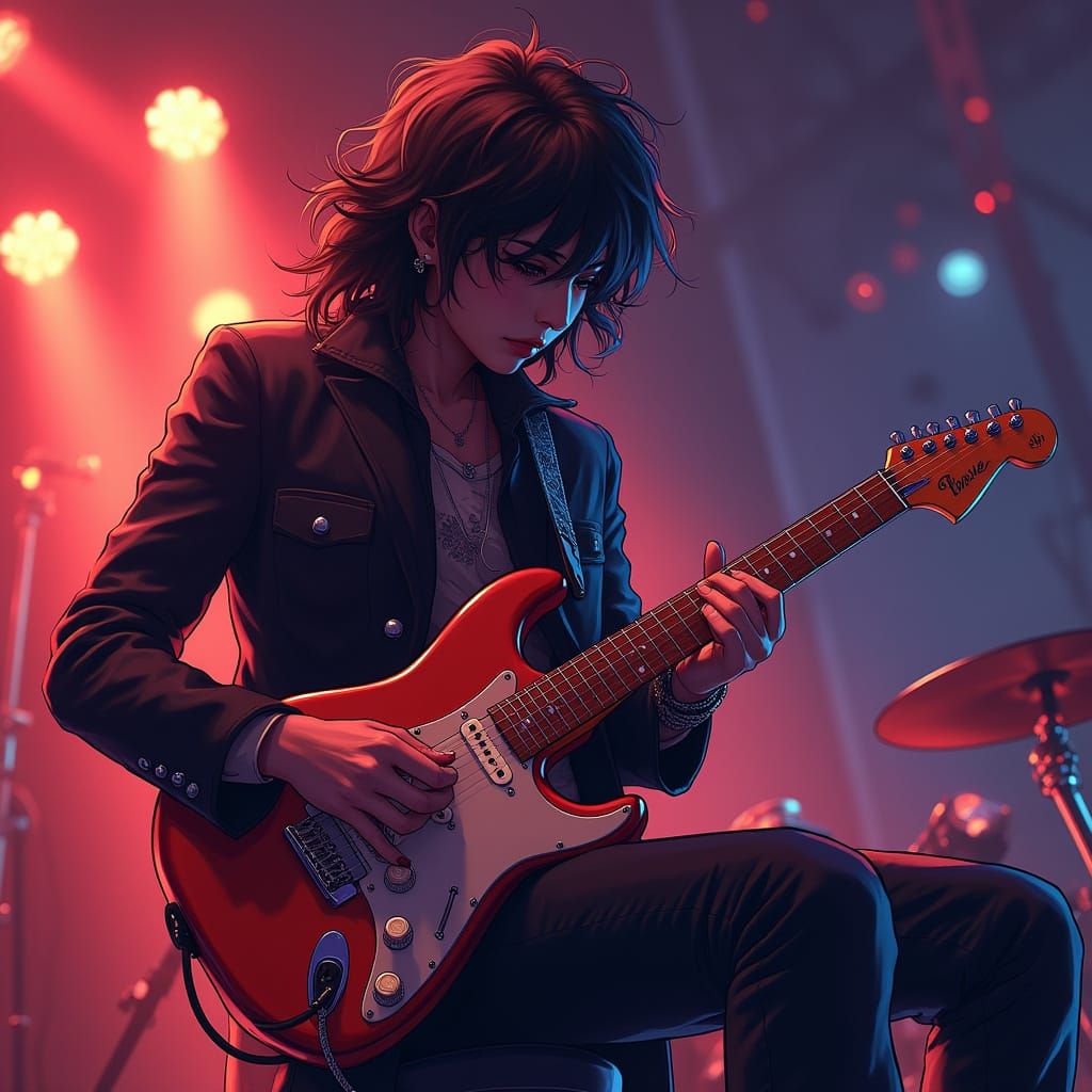 Scorpion Guitarist on Stage in Anime Style