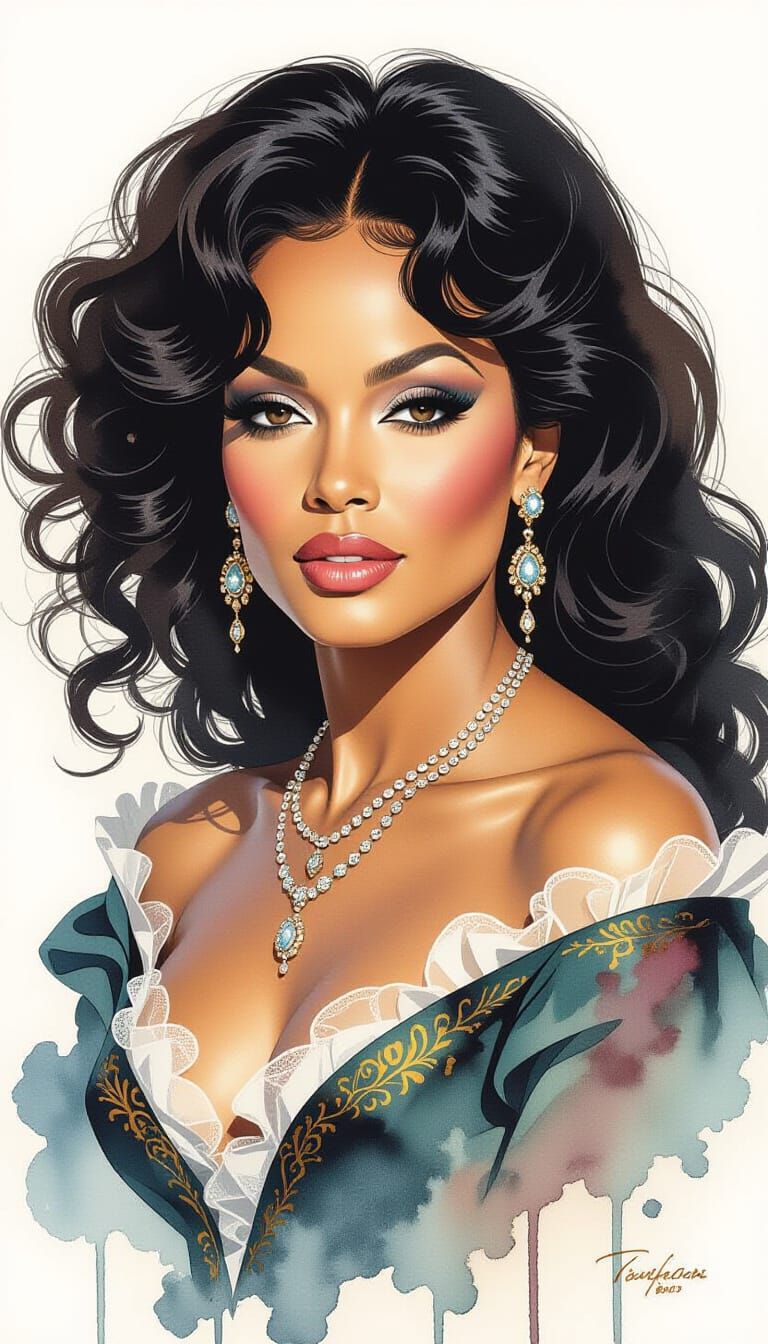 Captivating Portrait in Ink and Watercolor Style