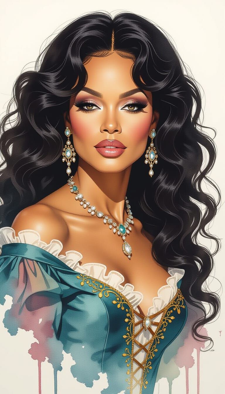 Diana Ross as Ink and Watercolor Portrait