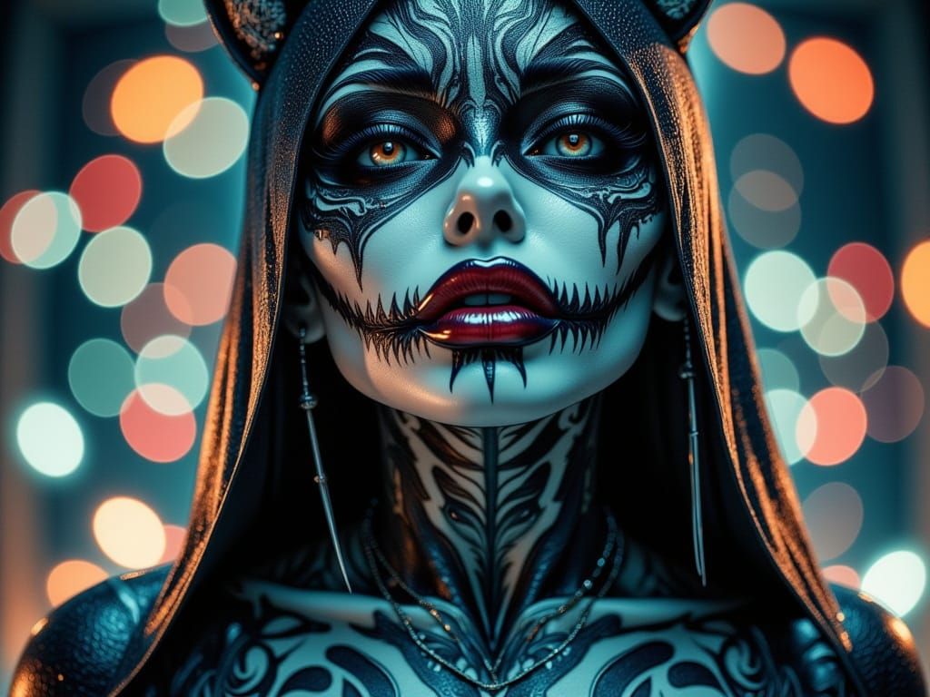 Biomechanical Tattoo Art of Catwoman in Gothic Style